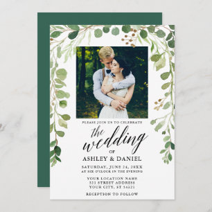 Invitation Mariage photo Botanique Green Calligraphy