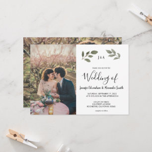 Invitation Mariage photo botanique rustique avec monogramme