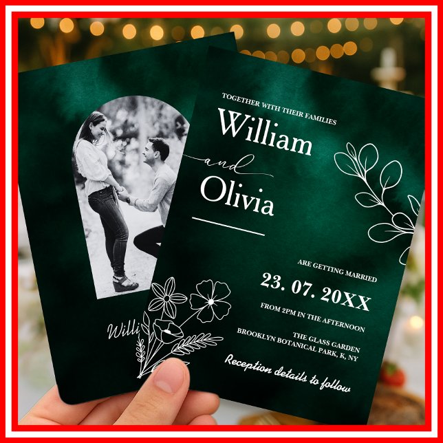 Invitation Mariage Photo Botanique Vert Émeraude (Créateur téléchargé)