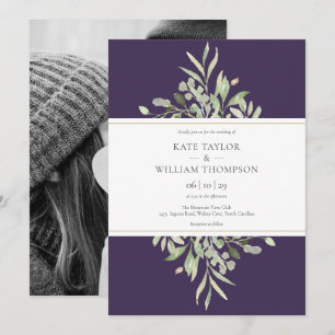 Invitation Mariage Photo Botanique Vert Pourpre
