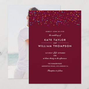 Invitation Mariage Photo Bourgogne Confettis Arc-en-Ciel Roma