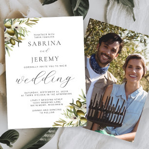Invitation Mariage Photo Branche d'Olivier Aquarelle Rustique