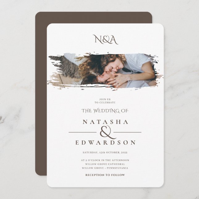 Invitation Mariage photo Brown et blanc moderne (Devant / Derrière)
