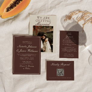 Invitation Mariage Photo Brun au Chocolat Classe et Élégant
