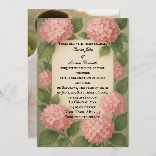 Invitation Mariage photo Budget Friendly Pink Hydrangea (Devant / Derrière)