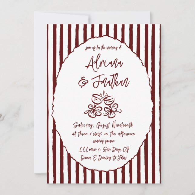 Invitation Mariage photo Burgundy Retro (Devant)