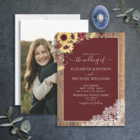 Mariage photo Burgundy Sunflower Wood Script