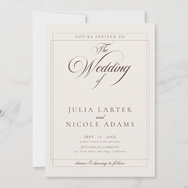 Invitation Mariage photo calligraphié Choco Brown Ivory Class (Devant)