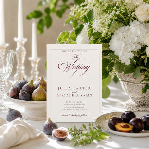Invitation Mariage photo calligraphié ivoire Bourgogne classi