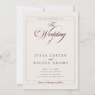 Invitation Mariage photo calligraphié ivoire Bourgogne classi