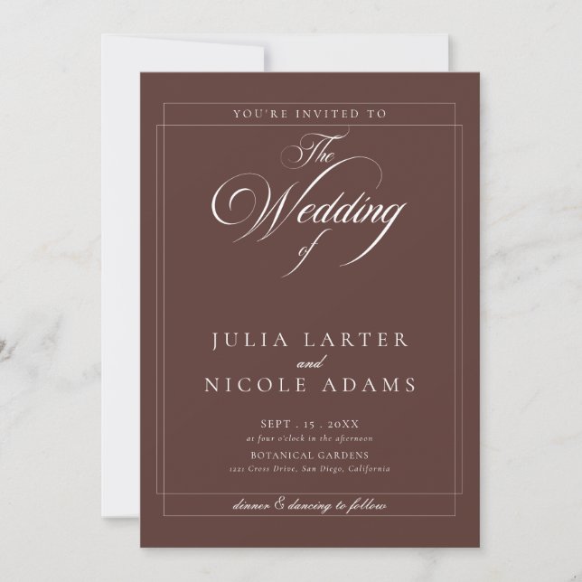 Invitation Mariage photo calligraphié ivoire marron choco cla (Devant)
