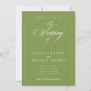 Invitation Mariage photo calligraphié ivoire vert olive class