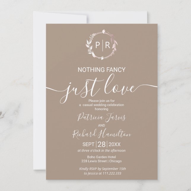Invitation Mariage Photo Calligraphie Monogramme Grullo (Devant)