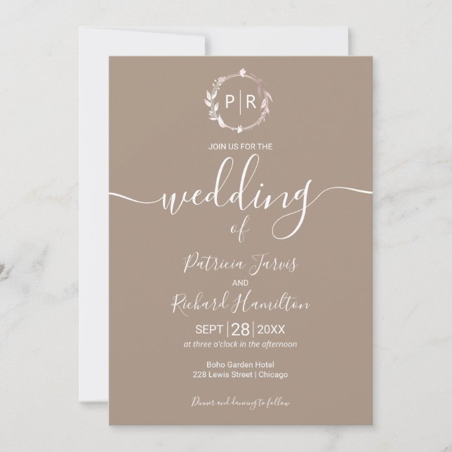 Invitation Mariage Photo Calligraphie Monogramme Grullo (Devant)