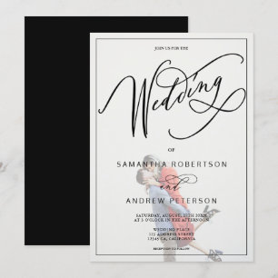 Invitation Mariage photo calligraphie noir blanc minimaliste