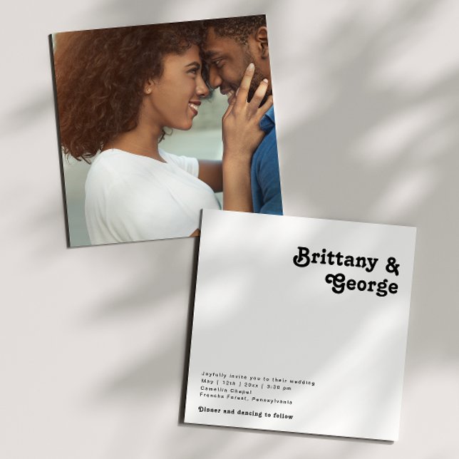 Invitation Mariage photo Carré moderne rétro (Créateur téléchargé)