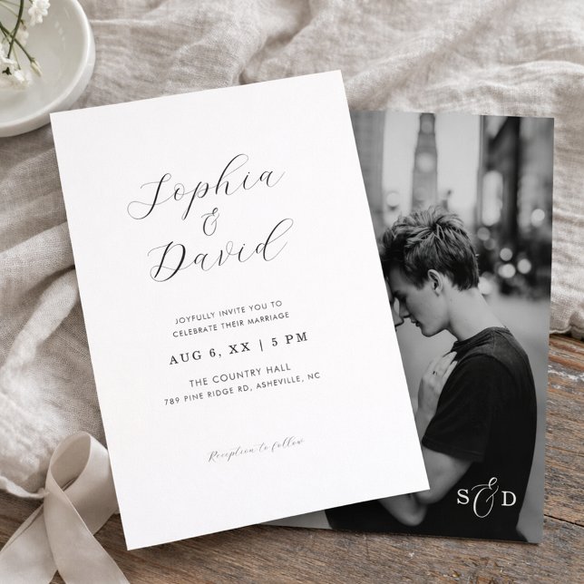 Invitation Mariage Photo Chic Écriture Romantique Minimaliste (Créateur téléchargé)