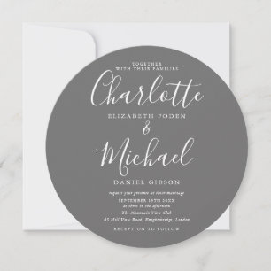 Invitation Mariage photo circulaire en gris signature