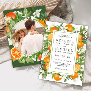 Invitation Mariage Photo Citron Orange Tangerine Rustique