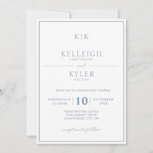 Invitation Mariage photo classique Dusty Blue Monogram