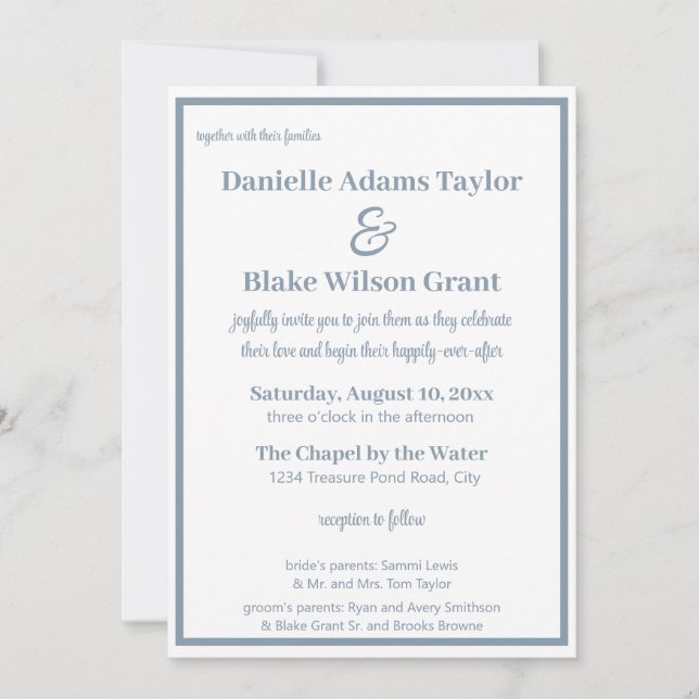 Invitation Mariage photo classique moderne Dusty Blue (Devant)