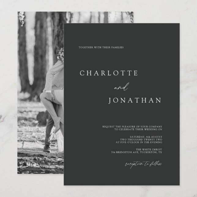 Invitation Mariage photo classique noir et blanc simple (Devant / Derrière)