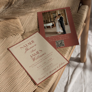 Invitation Mariage Photo Code QR Ancien Argent Cuivre Auburn