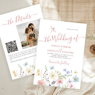 Invitation Mariage photo code QR de fleurs sauvages boho