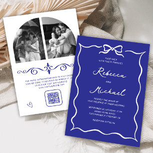 Invitation Mariage Photo Code QR Nœud Blanc Bleu Royal