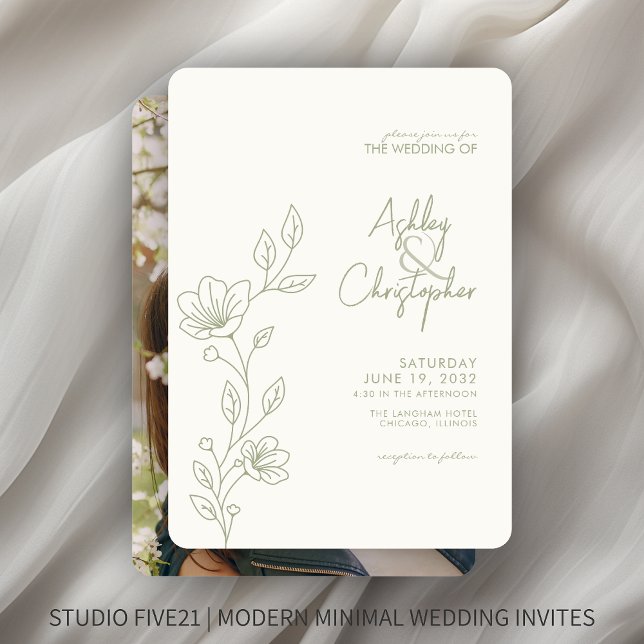 Invitation Mariage Photo Contour de Feuillage de Sauge Douce  (Créateur téléchargé)