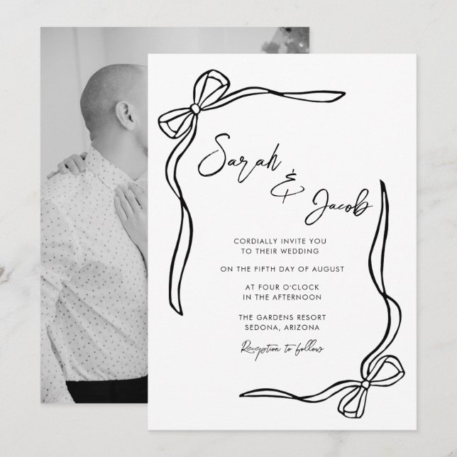Invitation Mariage Photo Coquette Noir & Blanc (Devant / Derrière)