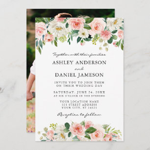 Invitation Mariage photo couleur rose blanc rose