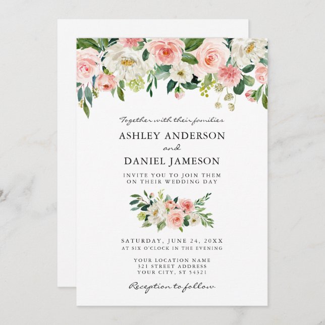 Invitation Mariage photo couleur rose pâle rose (Devant / Derrière)