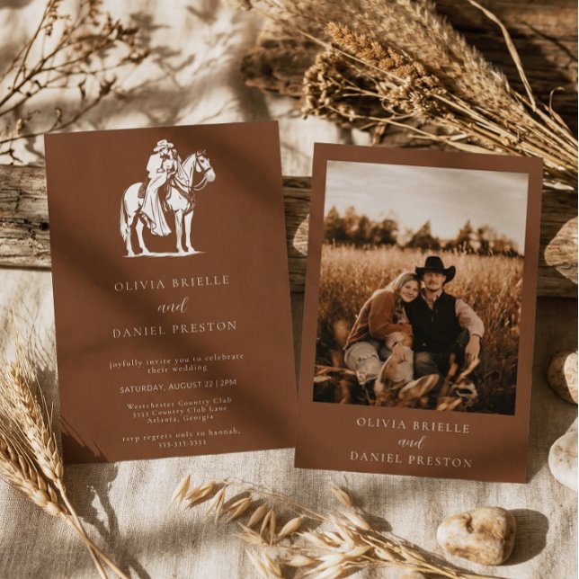 Invitation Mariage Photo Country Cheval Rustique Occidental B (Créateur téléchargé)