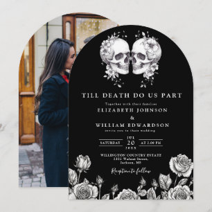 Invitation Mariage photo crânes gothiques noir blanc jusqu'à
