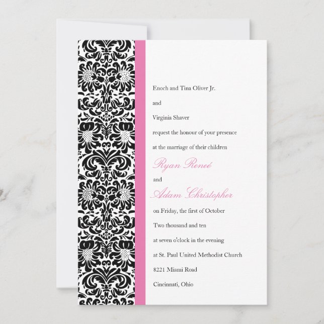Invitation Mariage photo Damask classique (Devant)