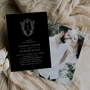 Invitation Mariage photo DAPHNE Botanical Dark Black élégant