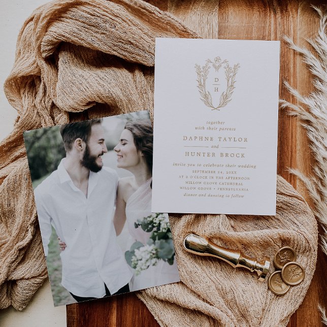 Invitation Mariage photo DAPHNE Elegant Gold White Classic (DAPHNE Elegant Gold White Classic Photo Wedding Invitation)