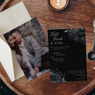 Invitation Mariage photo Dark Gothic Floral Black Till Death