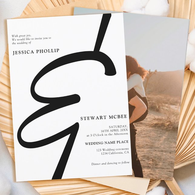 Invitation Mariage photo de calligraphie noir gras (Créateur téléchargé)