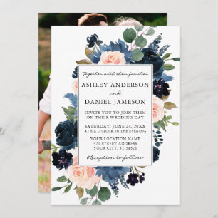 Invitation Mariage photo de couleur rose bleu ciel