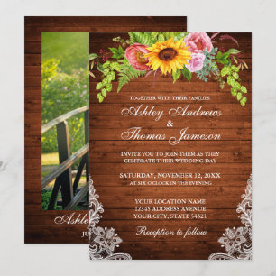 Invitation Mariage photo de dentelle florale de tournesol rus