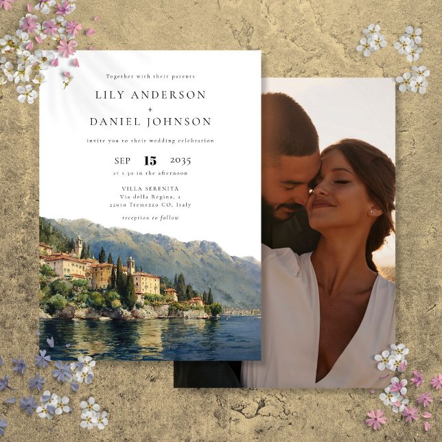 Invitation Mariage photo de destination italienne du lac de C (Lake Como Italian Destination Photo Wedding Invitation)
