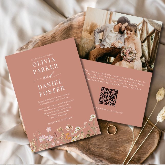 Invitation Mariage photo de Fleur sauvage de Boho en terre cu (Créateur téléchargé)