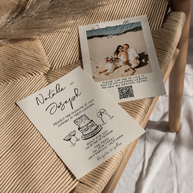 Invitation Mariage photo de gâteau écrit avec code QR tiré à  (Créateur téléchargé)