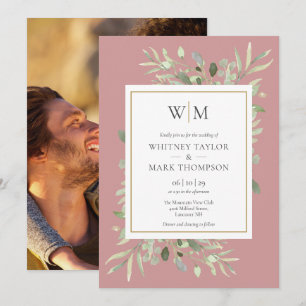 Invitation Mariage photo de greenery rose poussiéreuse de mon