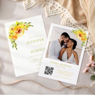 Invitation Mariage photo de jardin floral jaune et vert vibra