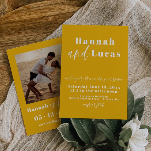 Invitation Mariage photo de la calligraphie jaune moderne (Créateur téléchargé)