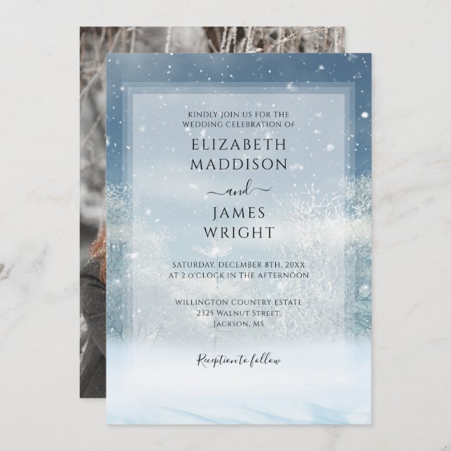 Invitation Mariage photo de la forêt de neige d'hiver (Devant / Derrière)