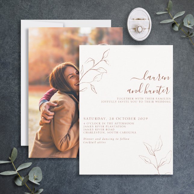 Invitation Mariage photo de la forêt orange brûlée (Créateur téléchargé)